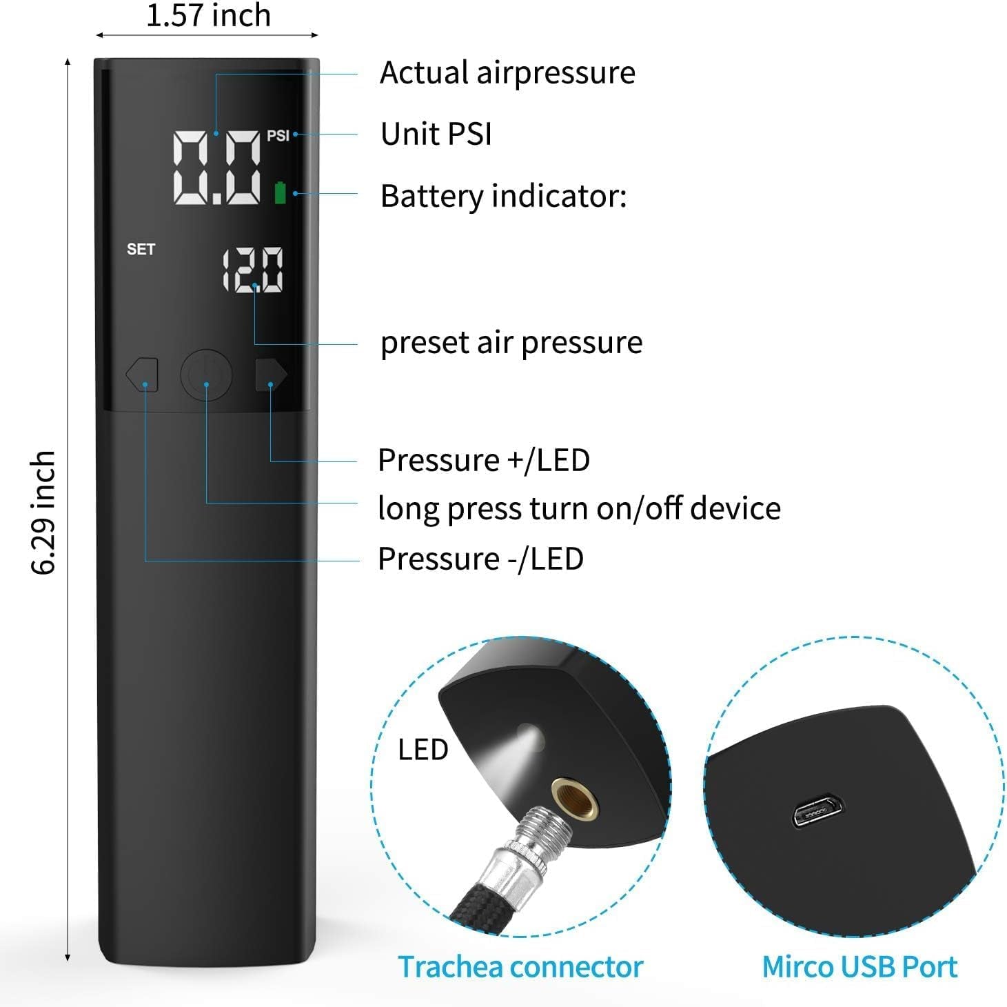 Electric Ball Pump, Smart Air Pump Portable Fast Ball Inflation with Precise Pressure Gauge and Digital LCD Display for Football Basketball Volleyball Football (2 Pin and 1 Spout)