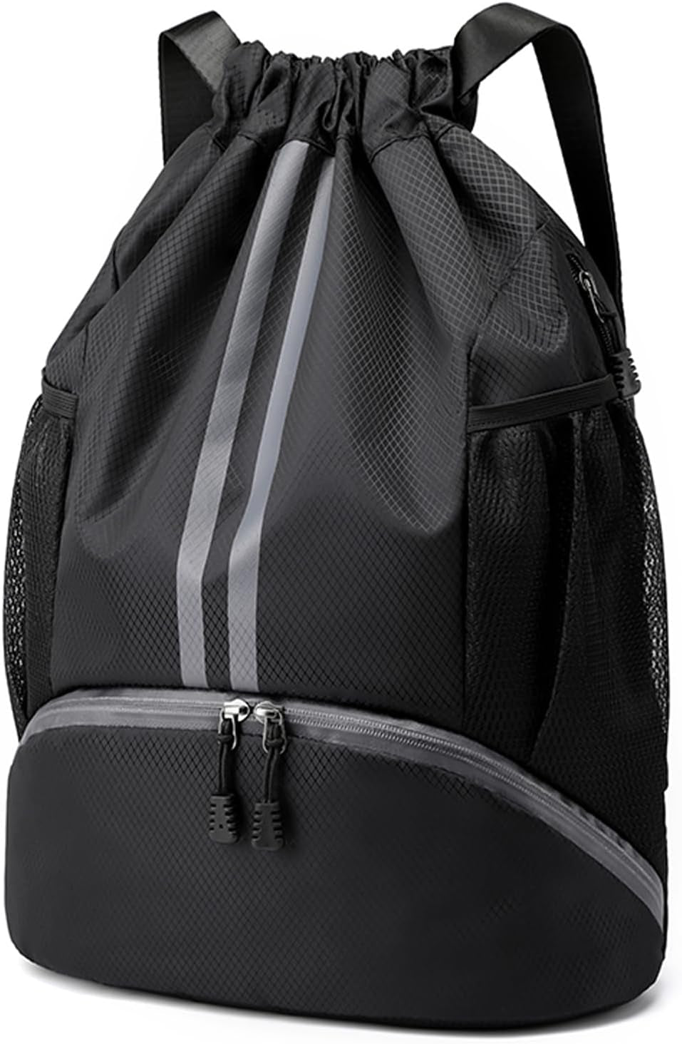 Sports Drawstring Backpack - String Swim Gym Bag with Shoes Compartment and Wet Proof Pocket for Women&Men