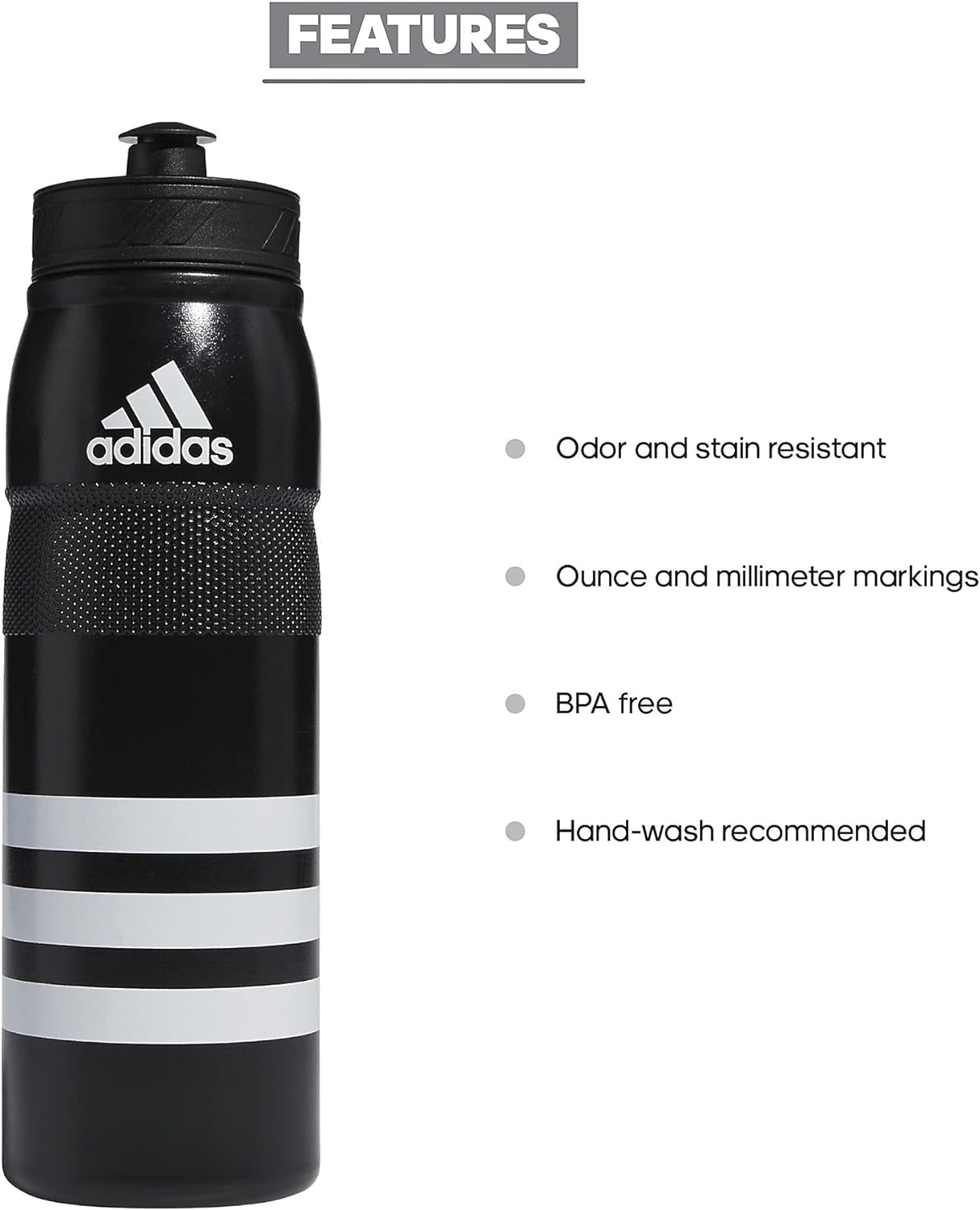 Unisex Adult 750 Ml (28 Oz) Stadium Refillable Plastic Sports Water Bottles, Black/White, One Size US