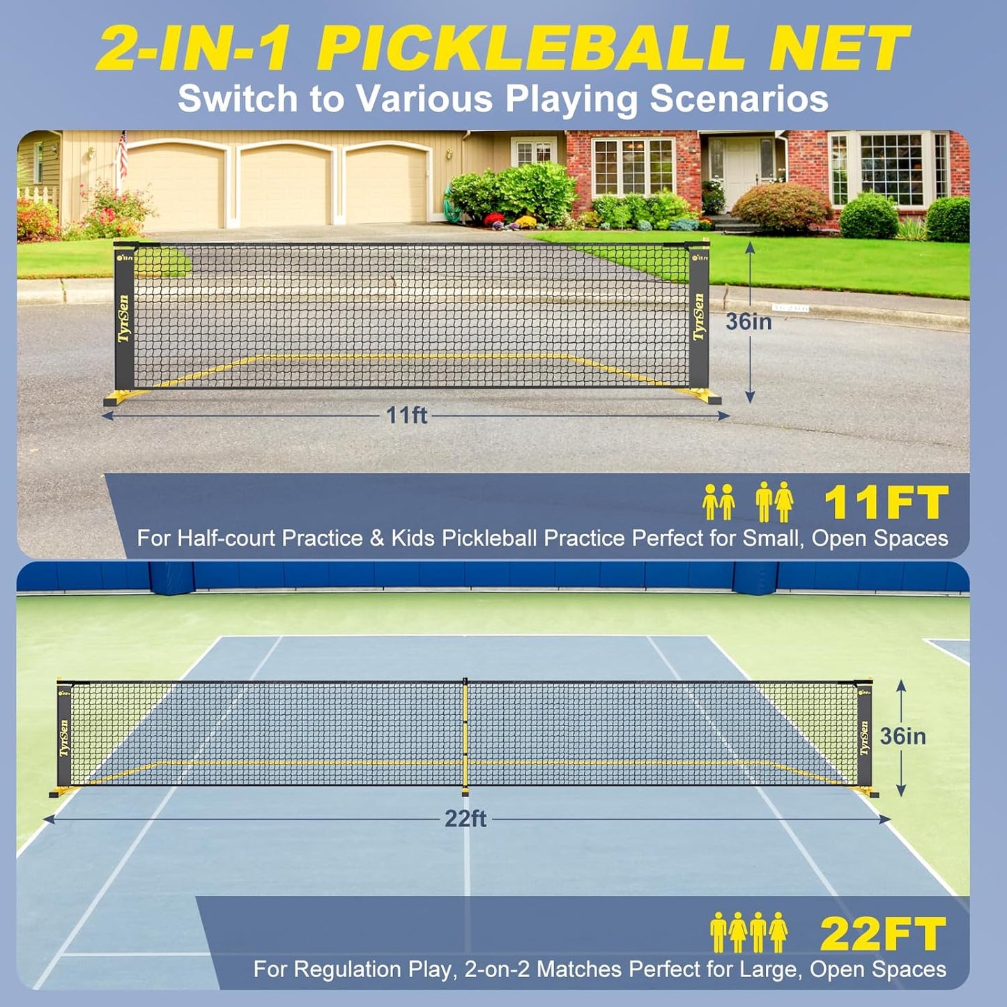 Pickleball Net Set - 22 FT Pickleball Net Regulation Full Size for Driveway Backyard, 4 Pickleball Paddles & 6 Pickle Balls, Portable Pickle Ball Game Net System with Carrying Bag