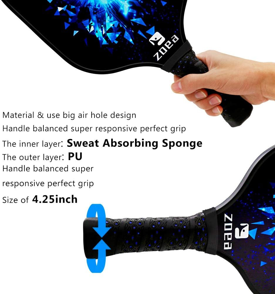 Pickleball Paddle, Graphite Pickleball Racket with Carbon Fiber Surface and Polymer Honeycomb Composite Core for Outdoor and Indoor, Durable and Light Weight