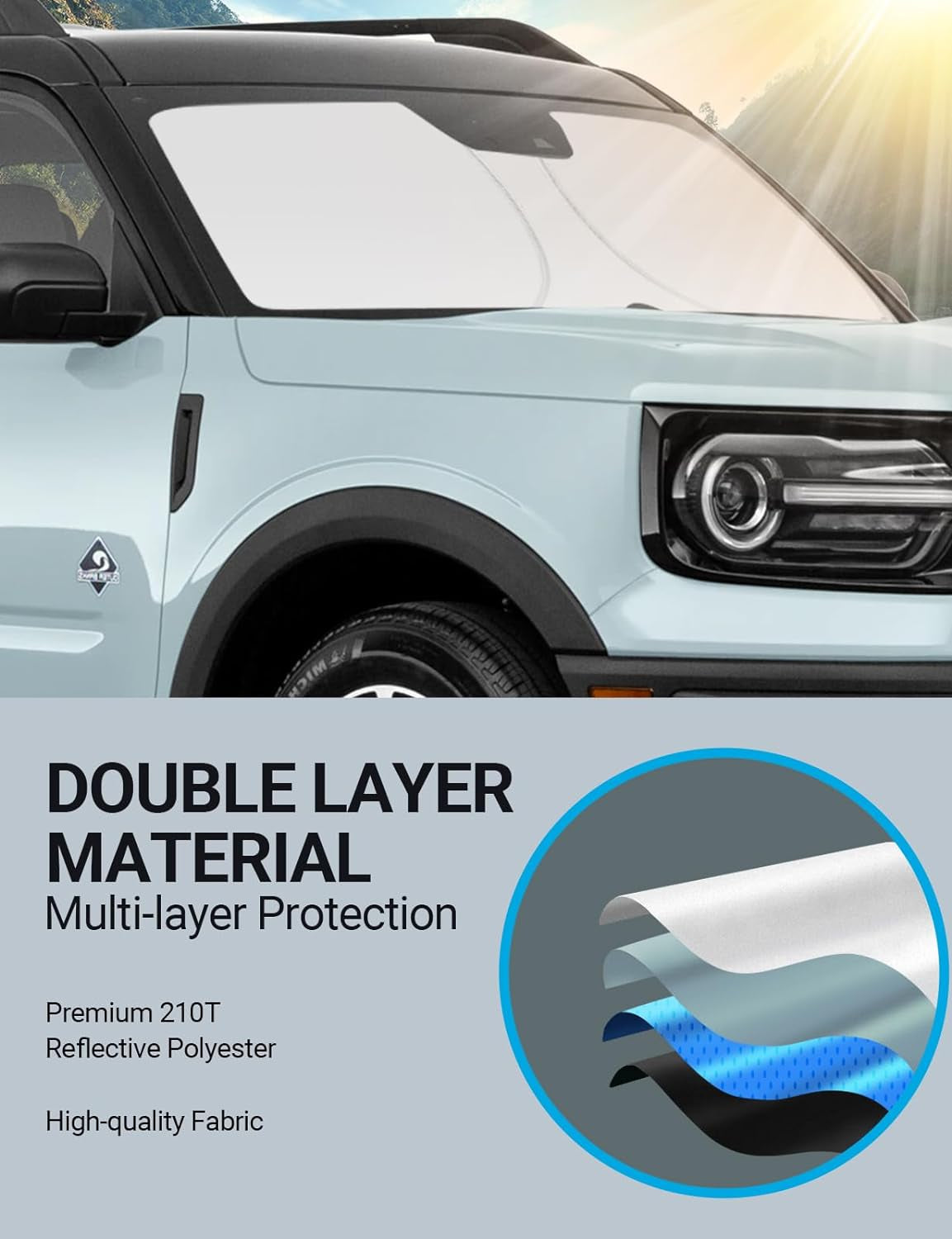 2024 Upgrade Front Windshield Sun Shade Foldable Sunshade Protector Custom Fit 2024 2023 2022 2021 Ford Bronco Sport Accessories