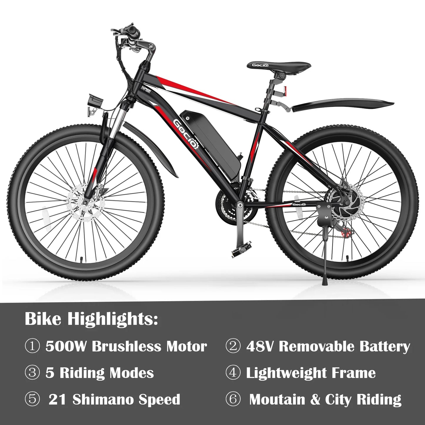 500W Electric Bike 26" Electric Bicycle for Adults with Cruise Control System Ebike, Mountain Bike with Removable 48V 375Wh Lithium-Ion Battery, 21 Speed E Bicycle for Man Woman UL2849