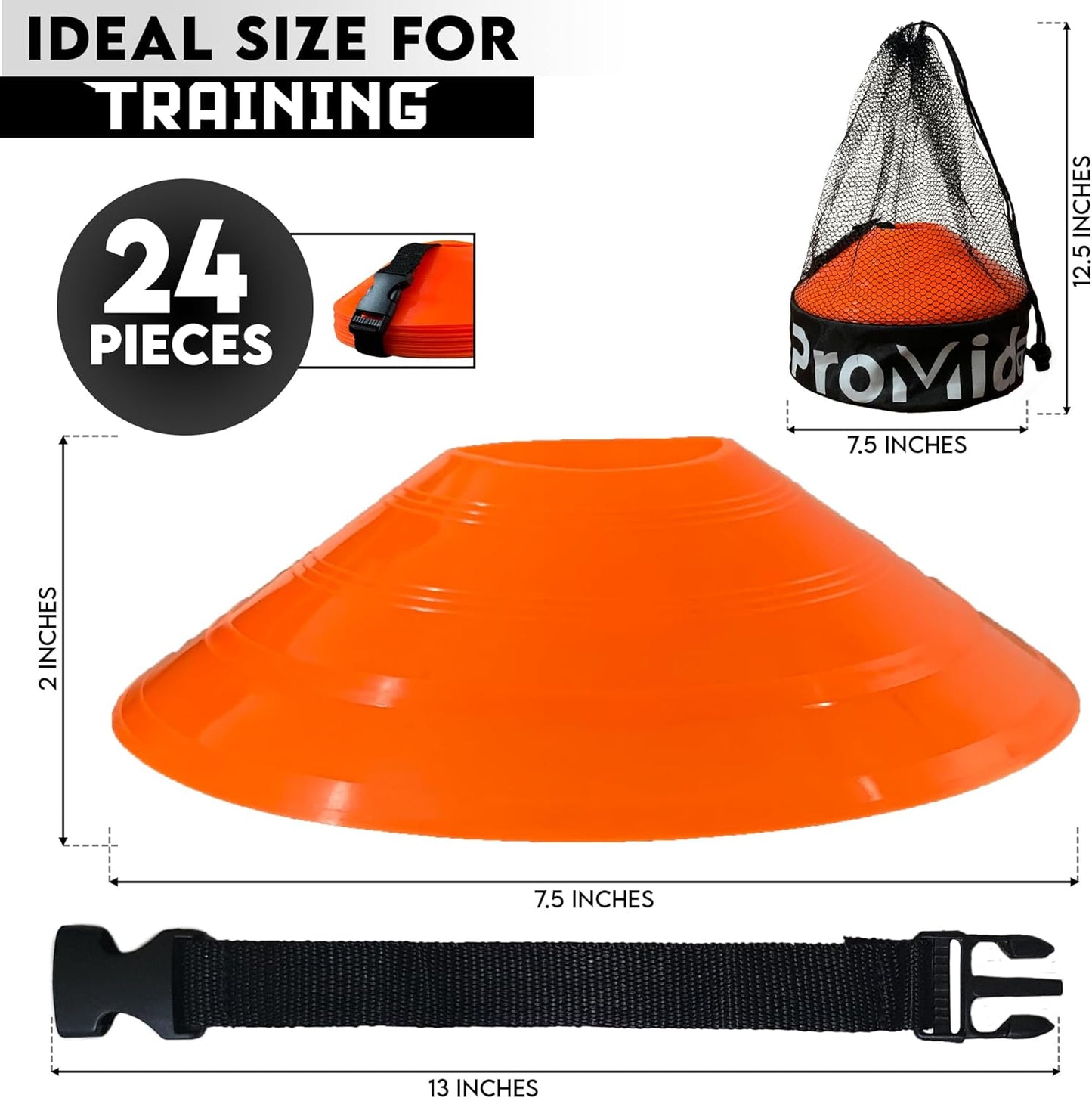 Soccer Cones for Training - (24, 50 & 100 Pcs) with Mesh Bag & Strap - Flexible & Heavy Duty - Best for Football, Basketball & Running Drills - Premium Quality Soccer Training Cones Sports