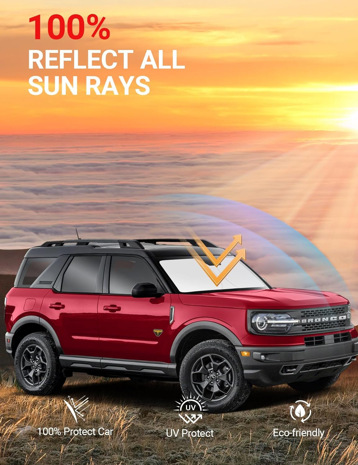 2024 Upgrade Front Windshield Sun Shade Foldable Sunshade Protector Custom Fit 2024 2023 2022 2021 Ford Bronco Sport Accessories