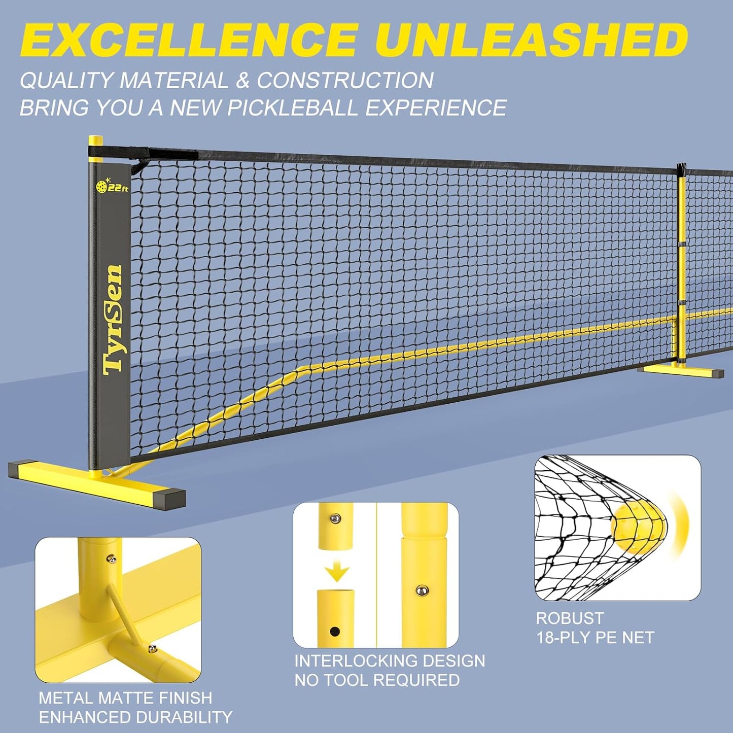 Pickleball Net Set - 22 FT Pickleball Net Regulation Full Size for Driveway Backyard, 4 Pickleball Paddles & 6 Pickle Balls, Portable Pickle Ball Game Net System with Carrying Bag