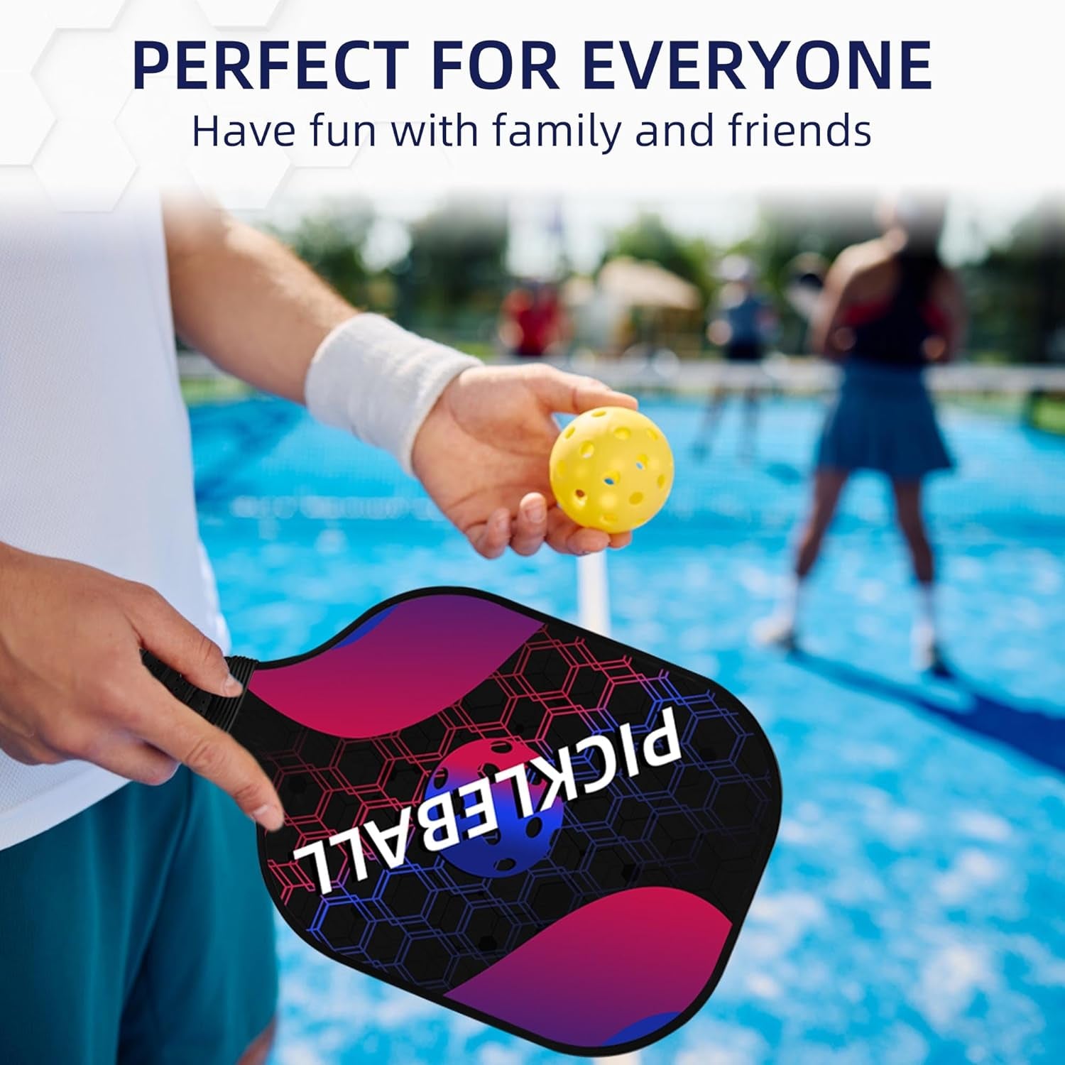 Pickleball Paddles, Pickleball Set Fiberglass Surface and Polymer Honeycomb Core Pickleball Racket Set of 2/4 for Outdoor and Indoor with 1 Carrying Bag, 4 Balls