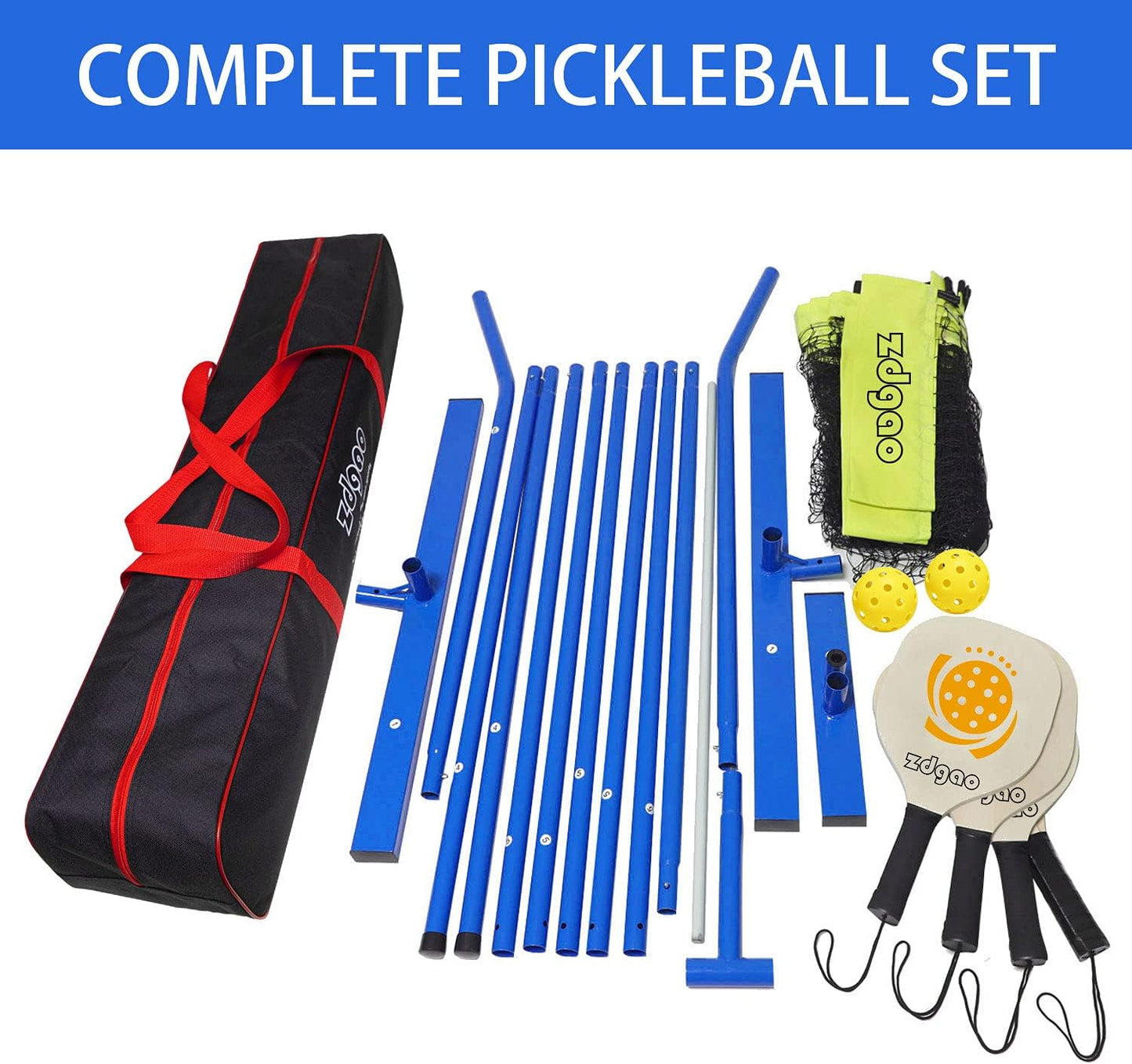 Pickleball Set with 4 Paddles and Net - Official Size Net, 4-Pickleball Paddles, and 2 Outdoor Pickleball Balls, Outdoor Fun for Kids, Teens and Adults