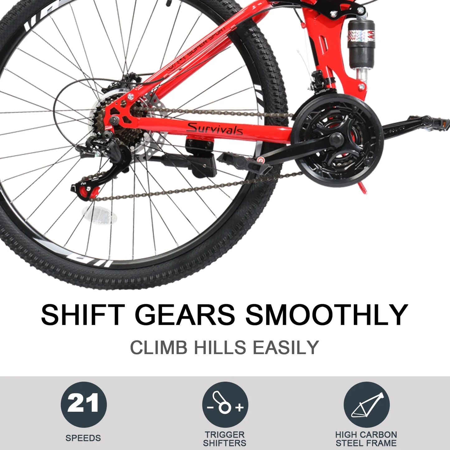 Ubesgoo Folding Mountain Bike Shimano 21-Speed, with 26 Inch Wheels, Red